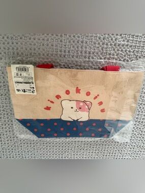 Kinokoinu Tote Bag with Cute Cat Print in Beige and Navy